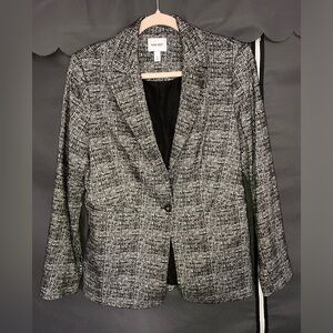 Nine West Black and White Tweed One-Button Blazer
